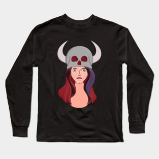 Woman Wearing a Skull With Horns Long Sleeve T-Shirt